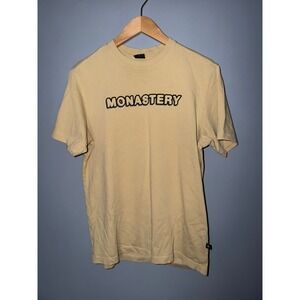 Monastery Couture Mens Tan Graphic T-Shirt Raised Logo Short Sleeve Beige Size M